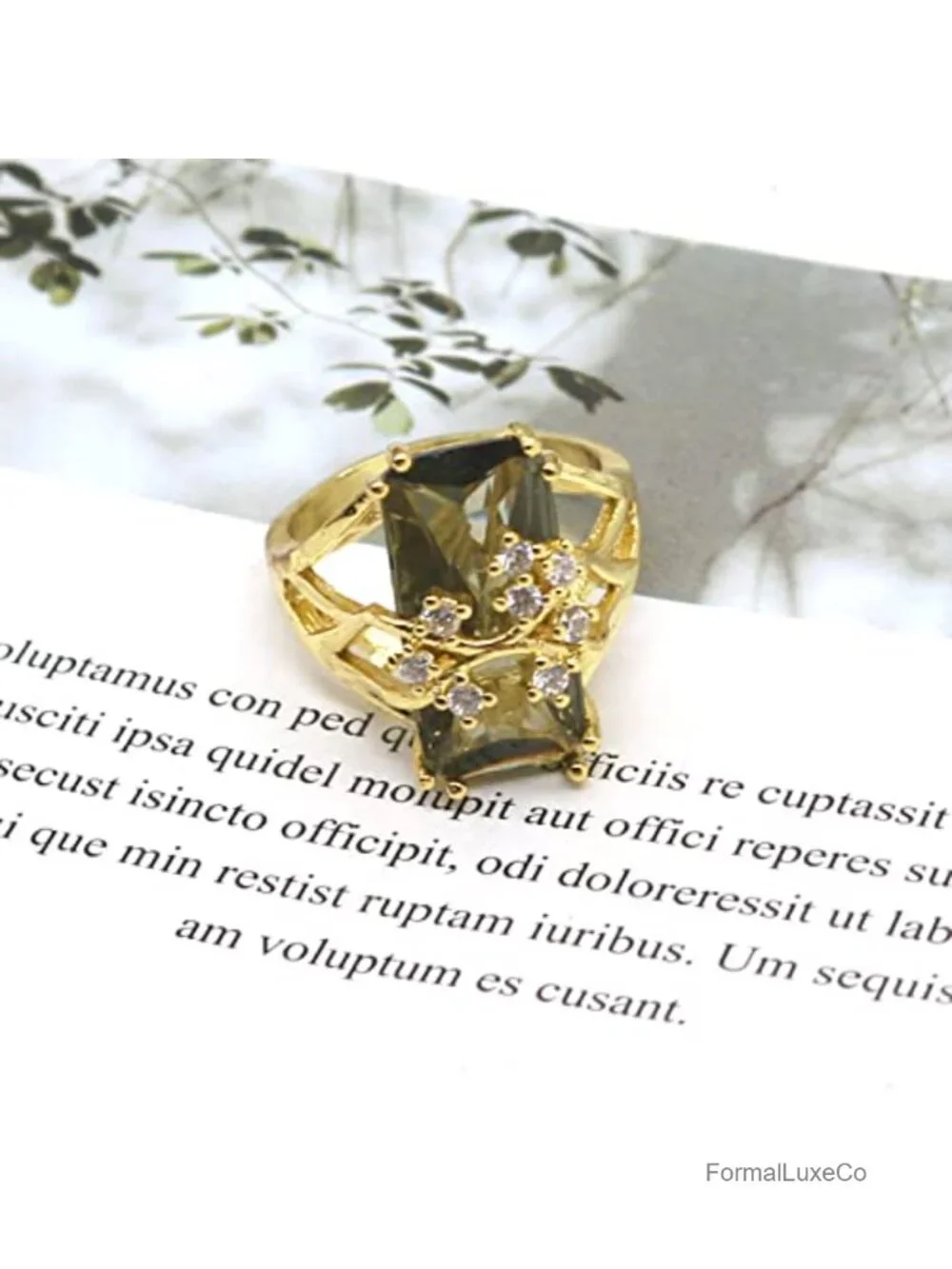 Luxury Champagne Crystal Flower Cocktail Engagement Ring 14k Gold Plated